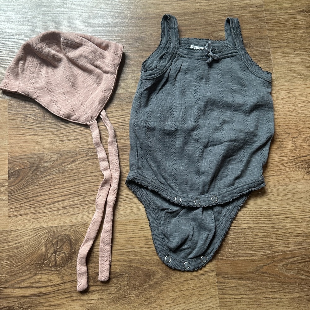 Kate Quinn tank onesie and bonnet 3-6 mo